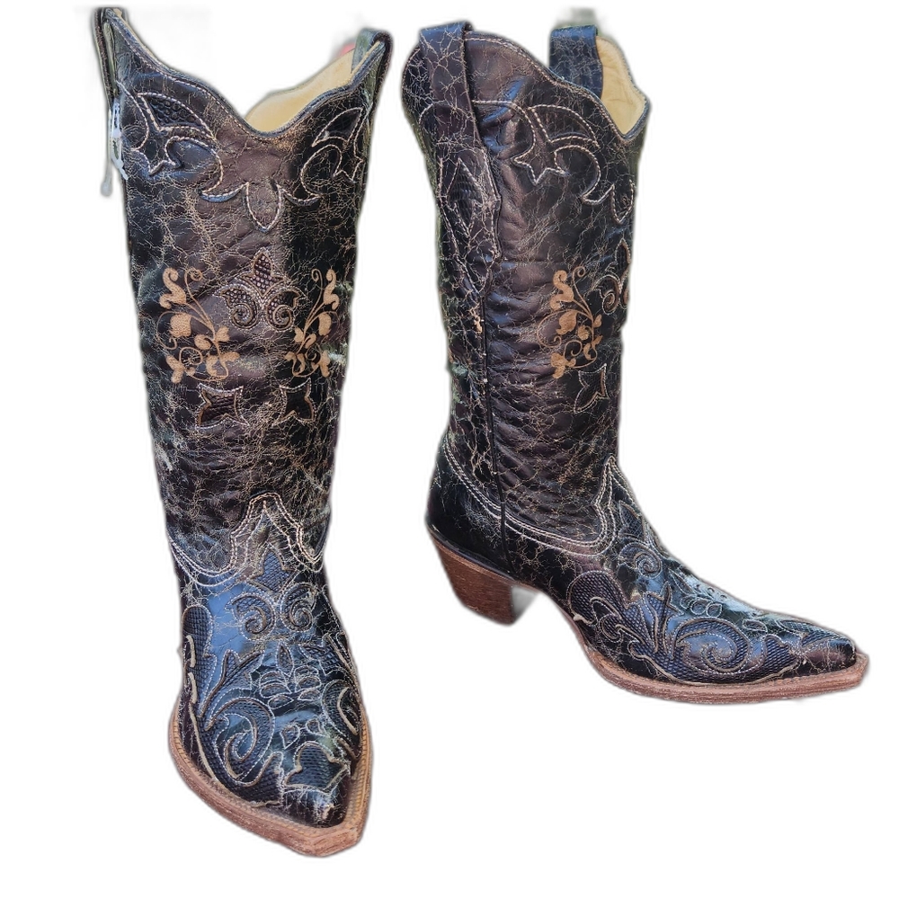 Corral C2108 Ladies Inlay  Western Boot with Black Vintage Foot size 8